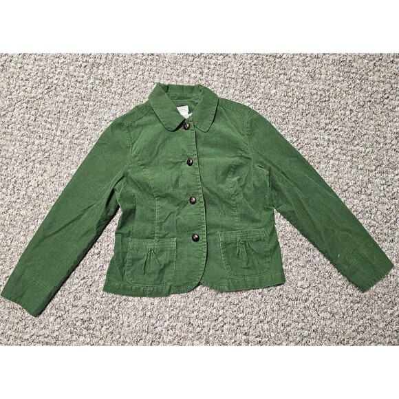Jackets & Blazers - LL Bean Petite 14 Petite Green Corduroy Jacket Blazer Brown Buttons